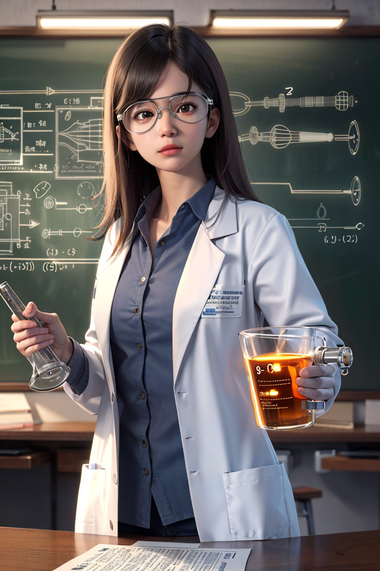 <lora:hipoly3DModelLora_v20:0.5>,3d, realistic, masterpiece, best quality,
1girl,  
Scientist, Wearing lab coat, safety go...