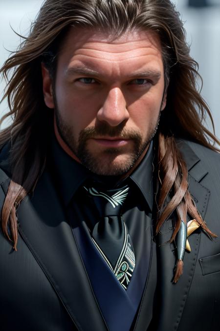 photo of (HHHCL01:0.99), a man as a movie star, modelshoot style, ((long hair:1.2)), (wet hair:1.1), (full beard:1.2), (extremely detailed CG unity 8k wallpaper), photo of the most beautiful artwork in the world, professional majestic oil painting by Ed Blinkey, Atey Ghailan, Studio Ghibli, by Jeremy Mann, Greg Manchess, Antonio Moro, trending on ArtStation, trending on CGSociety, Intricate, High Detail, Sharp focus, dramatic, photorealistic painting art by midjourney and greg rutkowski, (expensive designer suit and tie:1.4), ((oscar event)), (designer dress shirt), ((standing on the red carpet)), ((paparazzi in the background)), (looking at viewer), (detailed pupils:1.3), (modern outfit:1.2), (closeup:1.4), dim lights,  <lora:epiNoiseoffset_v2:1.1>