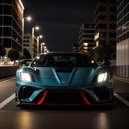 RAW photo, absurdres, high quality, photorealistic, a sports car, photo realism, street, outdoors, night, ultra-detailed, 50mm, f1. 4, 8k uhd, film grain