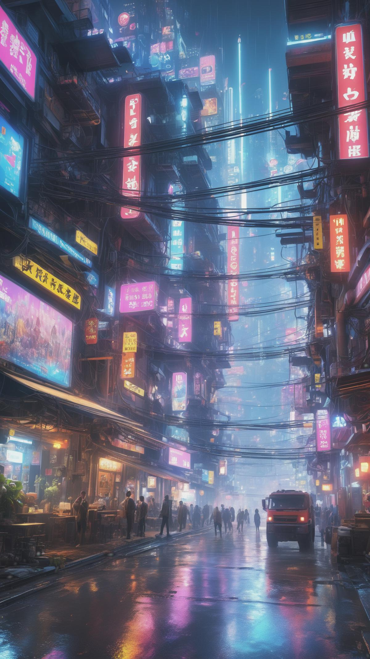 Cyberpunk neon city background images generated with AI