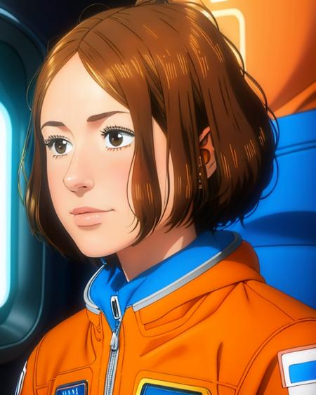 1girl, portrait, SerikaIto, orange astronaut suit, ((uneasy)), <lora:SerikaIto:0.9> ,