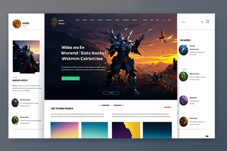 <lora:UI-UX:0.8> UI-UX Style, a website layout, mmorpg website,  responsive, bootstrap and CSS compatible, aero elements