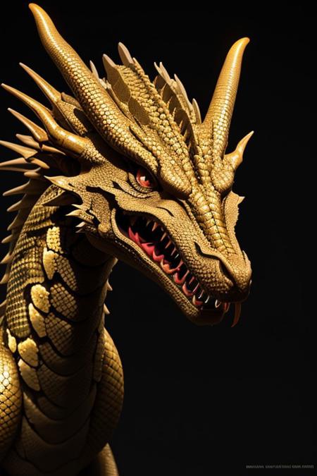 Asian dragon gold snake gradient vibrant neon colour, rough, textural, broad brush strokes, red color prominent detailed, alienzkin, silhouette, spotlight, dark theme, c4d, blender, raytracing, unreal engine 5, render 3d, face close up,