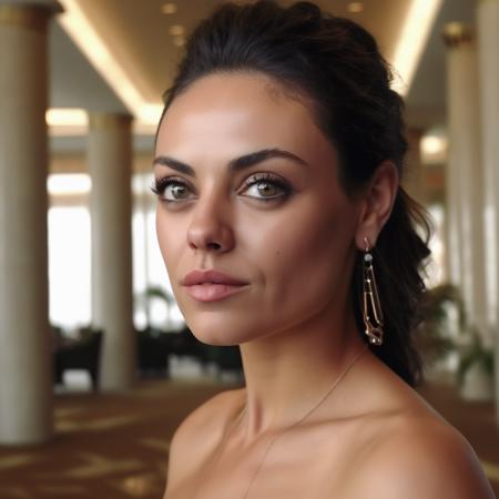 extreme face closeup of beautiful ((ohwx woman)) in a resort lobby,  sharp focus, <lora:kunis_lora_sdxl_v2-000006:1>, looking at the camera, realistic matte skin