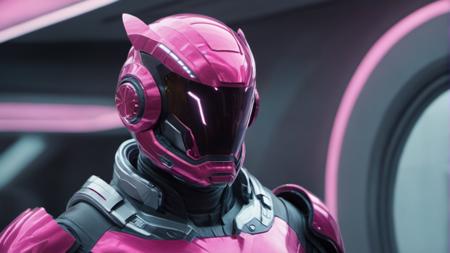 A man in a pink scifi suit