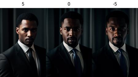 8k, 4k, mid-length shot of a black man, looking at viewer, in a dark room, serious, black suit<lora:lightcontrol_ud_v10:5>, dark theme<lora:LowRA:0.6>, high contrast