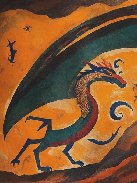 <lyco:Lascaux:1.0> dragon in the style of Lascaux cave paintings