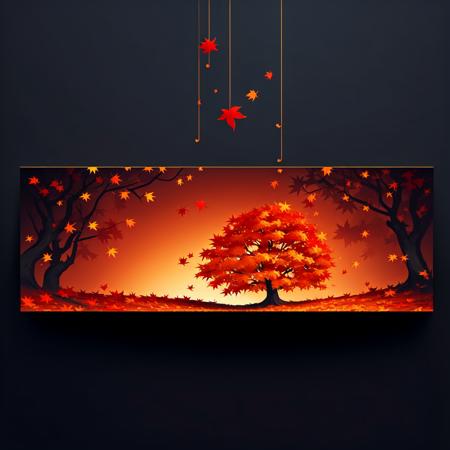 (masterpiece, best quality:1.15), (horizontal banner, no humans:1.1), a tree in autumn, colorful leaves, breeze, foliage, rustling, falling, golden, red, orange, simple background, gradient background