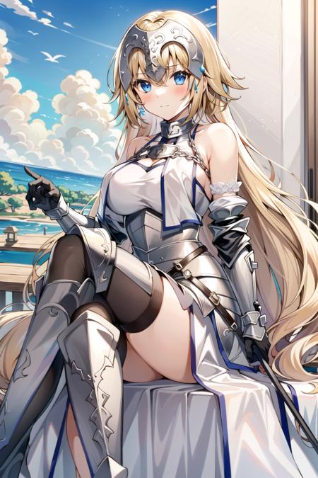 jeanne d'arc (fate),,long hair, gauntlets,,armored dress,boots