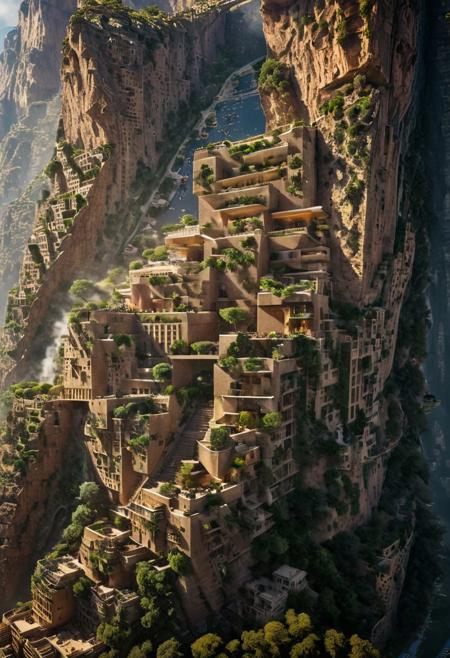 (The colonial city of the future, in the mist-filled Grand Canyon, on an unknown Earth-like planet, 2 moon on sky, Spaceship flight connects colonies, waterfulls:1.3), (Machu Picchu, a mountain settlement, incredibly spectacular:1.2), (Mario Botta:1.3), (avant-garde, future, reality, science fiction, photorealistic), (modern architecture:1.2), 
(Large Files, Ultra Realistic, 8K, 16k, FHD, HD, VFX, Perfect, Photography, composition, Architecture Sales Photography, Architecture Competition, Ultra High Resolution, Cinematography, High Resolution Image:1.1), (dramatic lighting, direct sunlight, ray tracing, clear shadow:1.2),  (real landscape:1.1), (blurred background:1.0), (urban background, more_details) ,
ac_neg1, great lighting, clear, hillscastel, extrusionbuilding, vertical