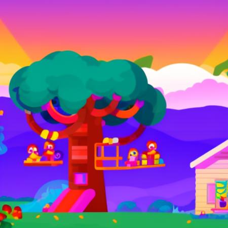 treehouse in kurzgesagt style