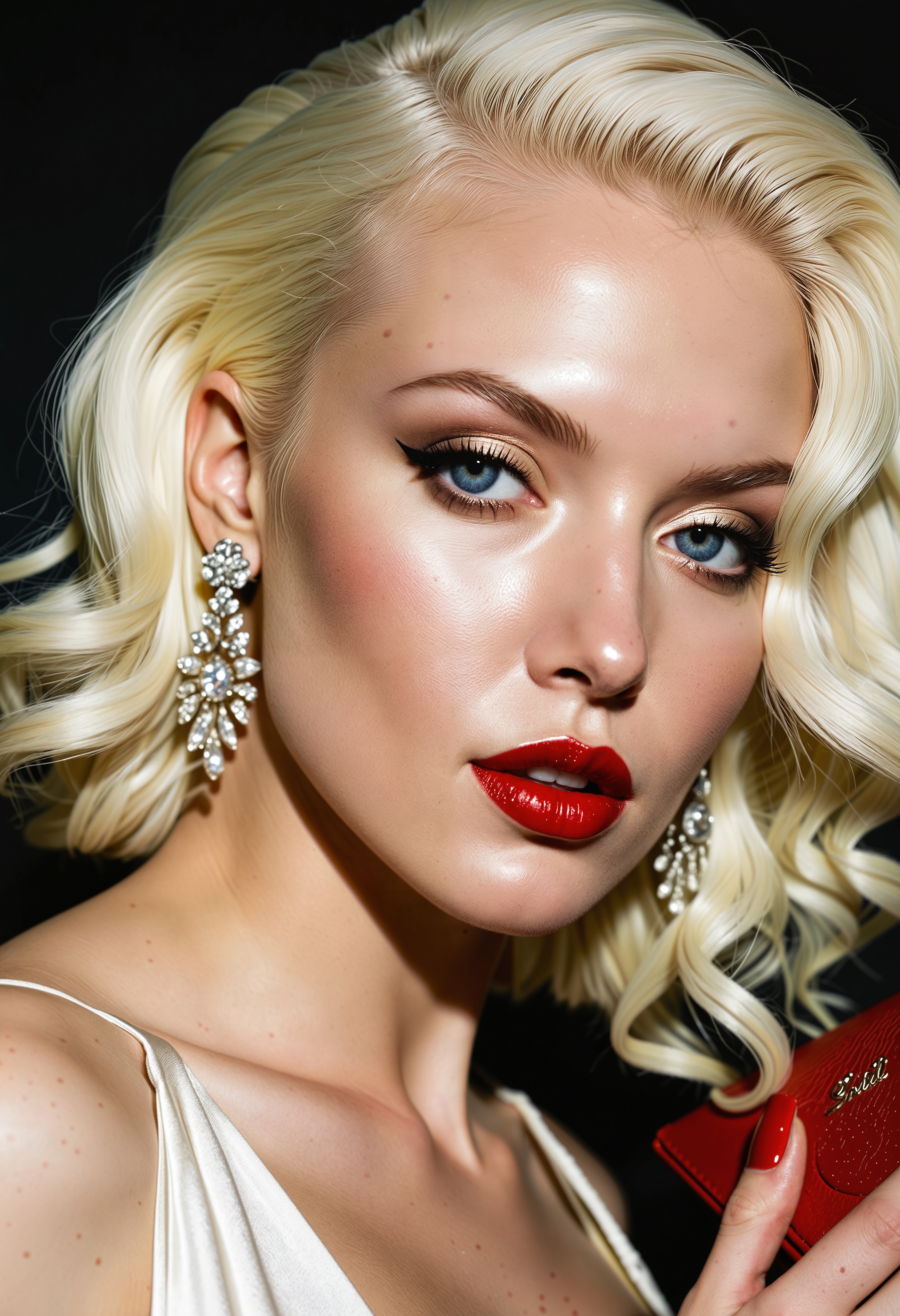 (Close up analogue photo) of a beautiful 25 years woman with (((pale albino skin:1.5)), ((white hair:1.5)),,perfect face, sexy pose, wearing Velvet gown, Statement earrings, Clutch purse, Stiletto heels, Glamorous curls hairstyle, Red lipstick, perfect eyes, detailed eyes, detailed iris, realistic skins absolute perfect tits, soft tits, natural tits, ,,low light, soft natural light, Rembrandt style light, Hasselblad DLSR camera, 200mm Zeiss lens, f/2.8, ,Sexy pose, erotic pose, exhibitionism ,The Great Barrier Reef in Australia with its vibrant coral and marine life