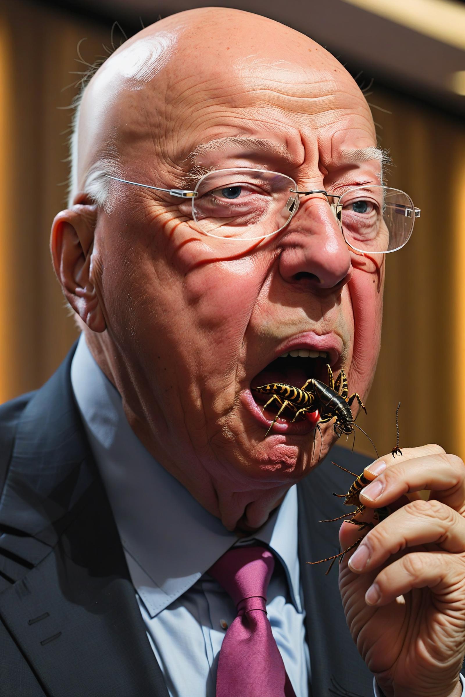 Old Man with Glasses Eating Bugs