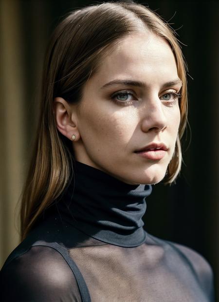 A stunning intricate full color portrait of (sks woman:1), wearing a black turtleneck, epic character composition, by ilya kuvshinov, alessio albi, nina masic, sharp focus, natural lighting, subsurface scattering, f2, 35mm, film grain, <lora:lora_annachlumsky_v1_from_v1_160:1>