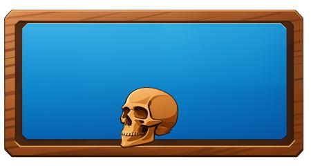 <lora:WoodenMenu_v3:0.75> old wooden rectangle with (skull:1.1), blue background