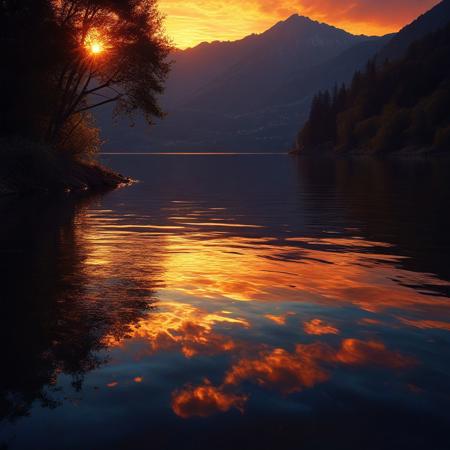 "Sunset at a Quiet Lake" – Paul Cadden’s meticulous attention to detail renders the water’s ripples and reflections so lifelike they seem photographic. Emile Claus' vibrant use of color and light brings the sky to life, casting a warm, golden glow over the scene. Yigal Ozeri’s skillful blending of light and shadow enhances the tranquility of the moment, capturing the peaceful transition of day into night as the lake reflects the fading colors of the sunset.
midjourneyv6.1, detailmaximizer, aidmaMJ6.1, flux-style