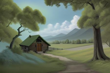 High detail landscape painting in the style of b0b <lora:BobRoss1:0.75>, big fluffy clouds, blue sky, green rolling hills, big oak trees, open meadow, (cabin:1.1),
8k high definition, highest quality, masterpiece, best quality, 8k, HDR, beauty, ultra-detailed, amazing,