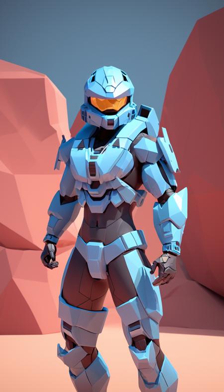 low-poly style Cinematic scene, hero view, rvb agent Carolina <lora:agent_carolina_xl_v1:1>, action pose, detailed background, masterpiece, best quality, high quality, absurdres . low-poly game art, polygon mesh, jagged, blocky, wireframe edges, centered composition