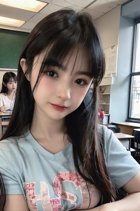 a photo of sakuraioficial, 18 year old girl in the classroom, close up, <lora:sakuraioficial-12:0.9>, (intricate details:0.8), (hdr, hyperdetailed:1.2)