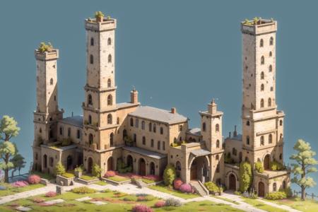 No people, stairs, landscape, grey background, trees, buildings, grass, windows, doors, columns, fantasy, outdoors, gradient background, plants, flowers, simple background, buildings, stone columns, arches, rocks, monuments, other worldly buildings,, (illustration:1.0), masterpiece, best quality, <lora:xiaofangzi_20230617175504:0.95>