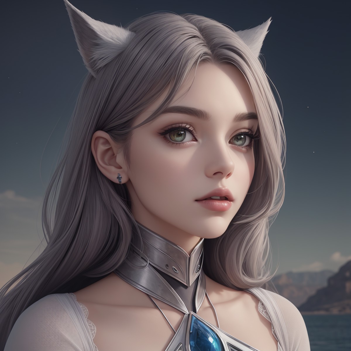 (Female Wolfgirl:1.2), Wolfgirl, Wolfgirl Girl, Wolfgirl Race, Wolfgirl Cosplay, landscape with Rough Texture, Space Opera...