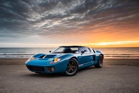 wide shot,  cinematic, rule of thirds composition,
black <lora:GT40_MK1:0.9> GT40_MK1:0.8, ((parked at the beach)), beautiful sunset sky, cumulus clouds,
(masterpiece, best quality:1.2), ultra-detailed, (realistic:1.5), hasselblad, film grain, unity 8k wallpaper, hyper-realistic, sharp focus, high dof, masterpiece, dynamic angle, otherworldly lighting, subsurface scattering, f2, 35mm, bokeh, blur, background motion blur