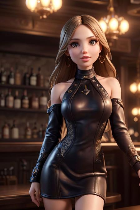 a photo of a hot S069_KatushaLobanova, in an (bar:1.2), wearing a leather-dress, (8k, RAW photo, best quality, ultra high res:1.2), (absurdres, intricate, photorealistic, masterpiece, ultra-detailed, Unreal Engine:1.3)