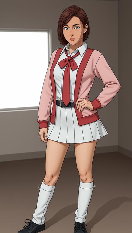 (full body shot:1.2), <lora:Momo-Ayase-Dandadan-SD15:0.6> Momo Ayase cosplay real life photo, hyper-realistic, professional character pitch concept art, full body shot, live action, cosplay, award winning, white cute adorable sexy american teen dressed as momo ayase manga character , fan favorite,