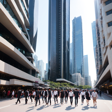 photo, a group of people walking down a street next to tall buildings (KawloonCity style:1) <lora:djzKawloonCityV21:1>