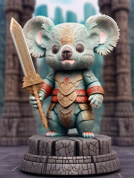 BJ_sanxingdui, solo, koala, 1boy, holding, standing, full_body, weapon, male_focus, sword, holding_weapon, no_humans, holding_sword, furry, furry_male, statue,
photo,8k,intricate,highly detailed,majestic,digital photography,broken glass,hdr,realistic,high definition,
<lora:Sanxingdui_SDXL:0.7>,