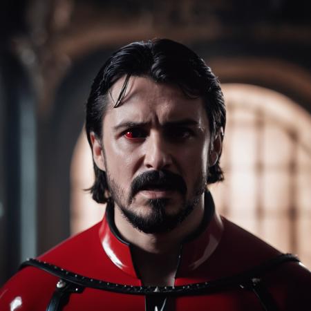 cinematic film still of  <lora:vampire style v2:0.9>
 <lora:celluloid film skintone color style:0.3>
Vlad the impaler a man in a red bodysuit holding his head up in pain from headache,solo,1boy,male focus,tears,armor,facial hair,crying,beard,mustache,cinematic,filmic,realistic,movie still,horror themed,vampire style , detailed, detailed background, detailed scene, detailed teeth, detailed fangs, shallow depth of field, vignette, highly detailed, high budget, bokeh, cinemascope, moody, epic, gorgeous, film grain, grainy