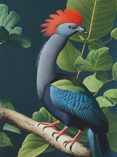 <lyco:JohnJamesAudubon:1.0> a Victoria Crowned Pigeon in the naturalist illustration style of john james audubon