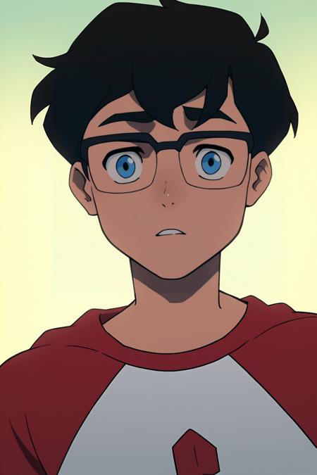 superboix, 1boy, black hair, blue eyes, parody, young, male child, black glasses