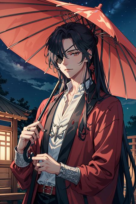 hua cheng, 1boy, eyepatch, male focus, chinese clothes, jewelry, long hair