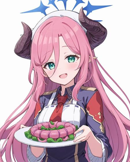 juri \(blue archive\),1girl, horns, bad_food, solo, food, mole_under_eye, blush, smile, open_mouth, white_background, holding_plate, holding_tray, halo, simple_background, tentacles
<lora:juri_(blue_archive)_image78_2023-12-01-000055:1>halo. gorgeous,key visual, vibrant, studio anime,award-winning, professional, highly detailed,high budget, cinemascope