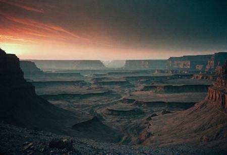 Dark Gray and black landscape, with deep canyons, desolate wasteland, Stone ruined monoliths littering landscape, sci-fi aesthetics, film photography style, a moody picture of Gas Giant alien landscape composed primarily of hydrogen and helium, with no solid surface and a thick atmosphere, cloudy weather, Red sunlight, muted colors, hazy, vintage, analog style, Busy crowded city strret, City<lora:SDXL_FILM_PHOTOGRAPHY_STYLE_Alphav0.2:1>