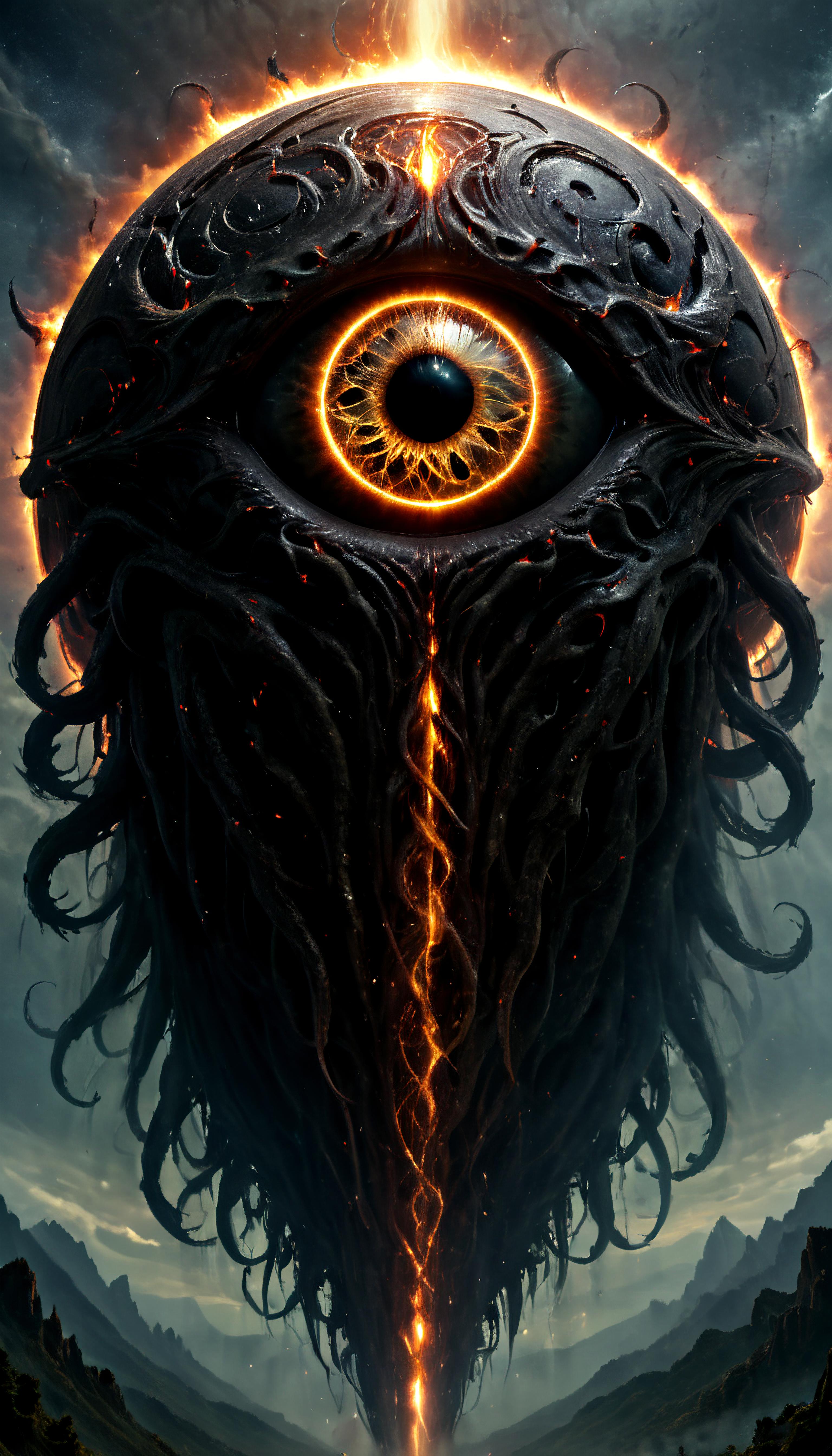 An Ancient Eye with a Giant Pupil in a Dark Setting