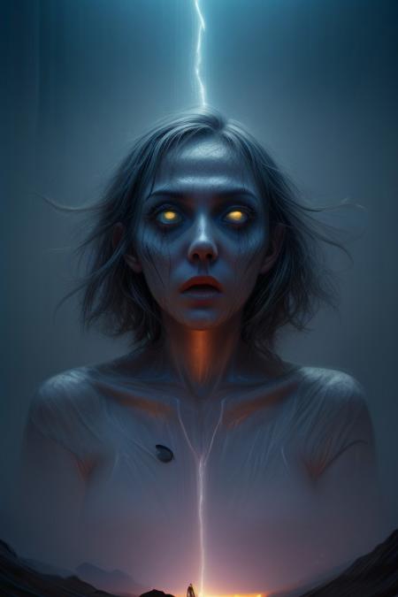 Key Elements of Cosmic Horror:
Focus on the Unknown:
Cosmic horror explores the vastness and incomprehensibility of the universe, highlighting humanity's limited understanding. 
Powerlessness:
Protagonists in these stories often confront entities or situations far beyond their ability to control or understand, emphasizing their insignificance. 
Unsettling Discoveries:
Characters often uncover profound truths about the universe, leading to existential dread and a sense of humanity's fragility. 
Visual and Conceptual Challenges:
Cosmic horror can be visually striking, often featuring surreal or psychedelic imagery, and conceptually challenging, requiring viewers to grapple with abstract ideas. no humans,
 FastNegativeV2, horror scene,gore, glowing eyes, evil, undead, evil demon, movie still from a 1970s horror movie, green environment,