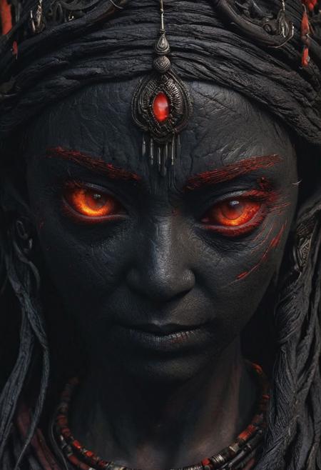 Completely black screen, absolutely nothing, pure black, detailed, but the old goddess with glowing indianred eyes are rising, FastNegativeV2,
