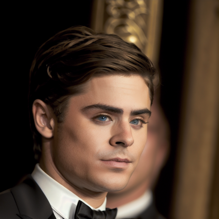 photo elaborate emotive Baroque and Rococo style upper body of zacefron person using a tuxedo, professional photography, high resolution, 8k, vaporwave, <lora:zacefron_6120:1>