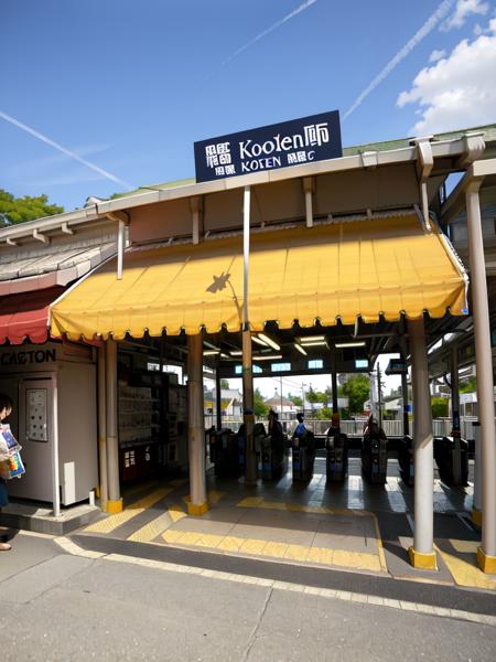 masterpiece, best quality, ultra-detailed, illustration,
koyoenst, exterior, vending machine, scenery, outdoors, power lines, sign, train station, sky, day, trash can, shop, real world location, utility pole, convenience store, road, cloud, building, ground vehicle, blue sky,  
 <lora:koyoen-000008:1>