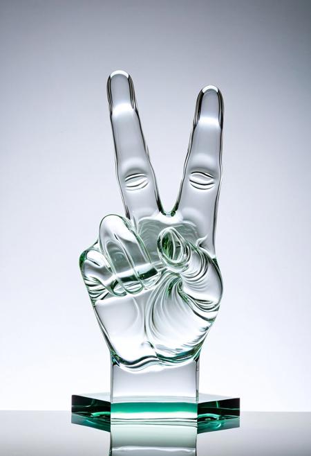 A clear glass sculpture showing the middle finger