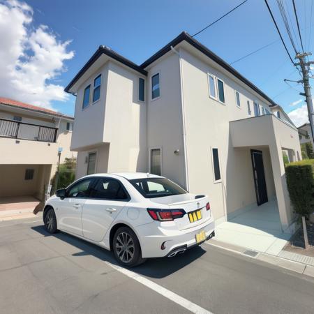 best quality, ultra-detailed, illustration,
jyutaku, japan, scenery, sky, cloud, scenery, outdoors, motor vehicle, ground vehicle, day, power lines, road, car, building, blue sky, cloudy sky, utility pole, street, window, vanishing point, real world location, house, 
<lora:JAPAN_SCENERY_HOUSE_SD15_V1:1>