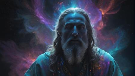 An image of the jewsih god, wearing ancient robe, all wise, all knowing, xray ((((TRANSPARENT see through ENERGY:2)))) of man with long beard, fatherly figure, as an etherial  translucent glowing awe-inspiring depiction of the Divine Presence, represented as an abstract form of light and energy at the center of the universe. This ethereal being radiates a spectrum of soft, luminous colors that gently illuminate the cosmos around it, casting serene and harmonious light across swirling galaxies and celestial bodies. The scene blends elements of photorealism, ethereal, sense of awe, epic composition, cinematic lighting, and vibrant to create a transcendent, spiritual visual that respects the mystical and indescribable nature of the divine. an image of a man , epic shamanic dmt art, quality astral projection render, sculls, energy, bony, colorful muscular eldritch, nick land, clothed in ancient, astral nebula, healing energy, edge of nothingness love, salvia, lich
 <lora:Artistic Image Enhancement v1.1 Lite:.5> <lora:IOS_Iridescent_opal_style:.3>, award winning photograph + cinematic shot + photos taken by ARRI 65 + incredibly detailed, sharpen, details + professional lighting, photography lighting + 50mm, 80mm, 100m + lightroom gallery + behance photographys + unsplash, global illumination, epic award winning photograph (subsurface scattering:1.3), intracate details, ambient occlusion, global illumination, realism, hyper realistic, hyper detailed