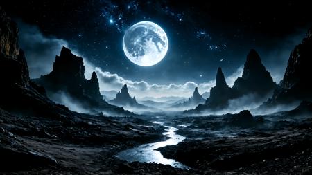 A barren land under a shattered moon, its fragments hanging in the sky, casting shifting shadows over deep fissures that spew glowing mist. <lora:add-detail-xl:1> <lora:aidmaMidjourneyV6.1-v0.1:0.9> <lora:SDXLFaeTastic2400:0.8> ziprealism
