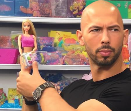 <lora:Andrew Tate - Trigger w Andrewtate Person:1> Andrewtate person buying a barbie doll at toys r us.