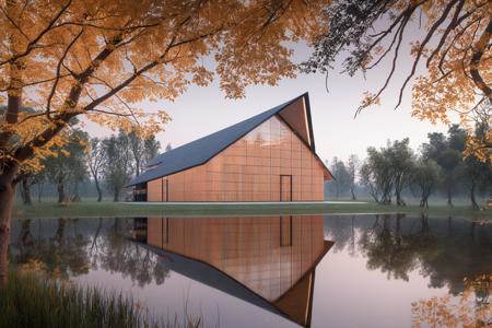 wooden house,timber house,no humans,tree,scenery,window,outdoors,sky,building,house,day,reflection,water,plant,(incredibly absurdres:2),(wallpaper:2),(8K:2),<lora:SL_woodenhouse_XL_V1.0:1>,