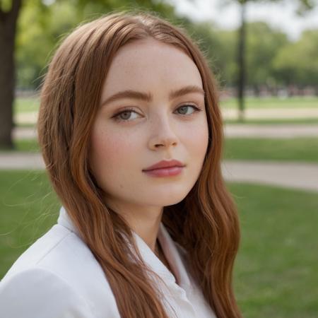 Portrait photo of a woman at the park, Nikon Z9, realistic matte skin, skin texture visible, (sharp focus), (high quality)