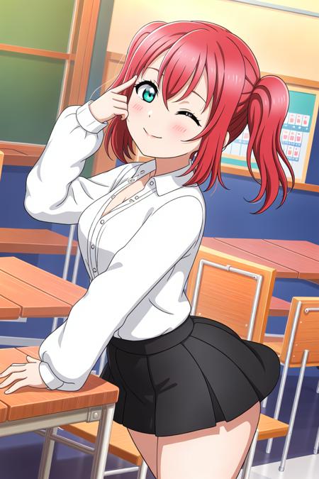 1girl, high_quality, 8k, masterpiece, (round_pupil:1.2), vivid_colors, (high_quality_eyes:1.2),
(school:1.2), (chair:1.2),
looking_at_viewer, (from_side:1.2),
blushed, light_smile, (one_eye_closed:1.2),
(white_shirt:1.2), (black_skirt:1.2), (long_sleeves:1.2), (collared_shirt:1.2),
hips, thighs,
ADDBASE 
1girl, high_quality, 8k, masterpiece, (round_pupil:1.2), vivid_colors, (high_quality_eyes:1.2),
(school:1.2), (chair:1.2),
looking_at_viewer, (from_side:1.2),
blushed, light_smile, (one_eye_closed:1.2),
(white_shirt:1.2), (black_skirt:1.2), (long_sleeves:1.2), (collared_shirt:1.2),
hips, thighs,
(medium_breasts:1.2), short_hair, twintails, (sexy_body:1.2), <lora:sksruby:0.7>