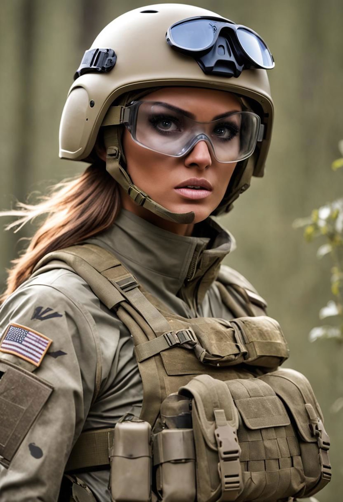war photography, (cinematic lighting:1.1), hip level shot, dynamic angle, highest quality, photo of (sexy female USA army ...
